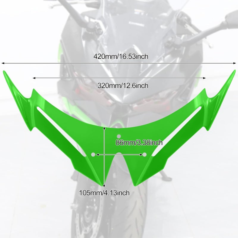 XIDAODIT for Kawasaki Ninja 500 Z500 Ninja500 Motorcycle Front Fairing Winglet Aerodynamic Spoiler Beak Nose Cone Extension Fixed Wing Kit(Green) - Image 4